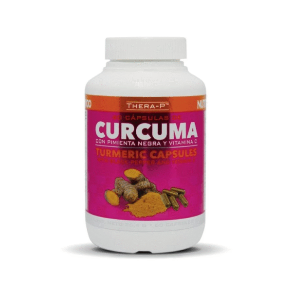 Cápsulas de cúrcuma con pimienta negra y vitamina C.